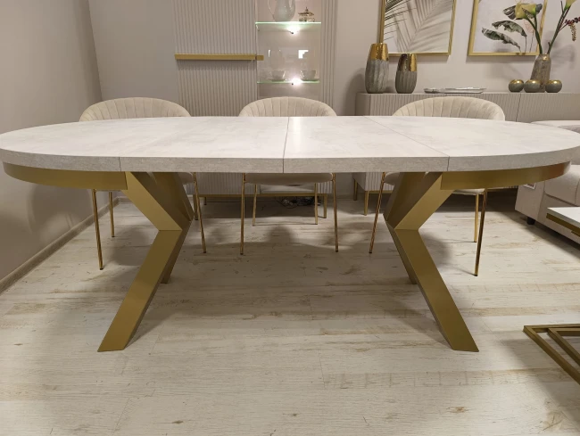 Okrągły stół NARVIC rozkładany duży wybór kolorów / złoty stelaż