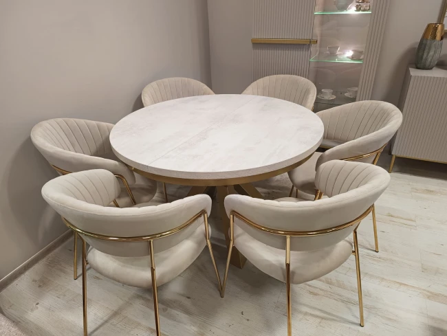 Okrągły stół NARVIC rozkładany duży wybór kolorów / złoty stelaż