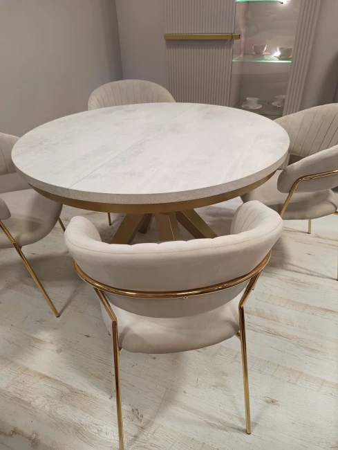 Okrągły stół NARVIC rozkładany duży wybór kolorów / złoty stelaż