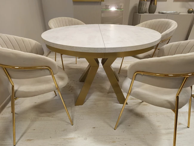 Okrągły stół NARVIC rozkładany duży wybór kolorów / złoty stelaż