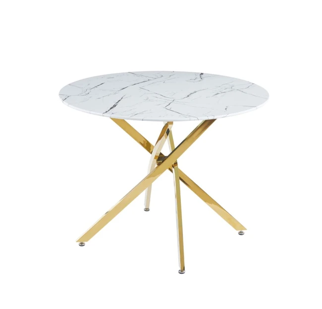 Stół okrągły GLAMOUR biały marmur/złoty