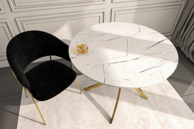 Stół okrągły GLAMOUR biały marmur/złoty