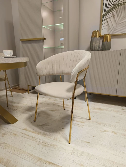 Krzesło tapicerowane K4-FX GLAM velvet beżowe / złote nogi Furnitex