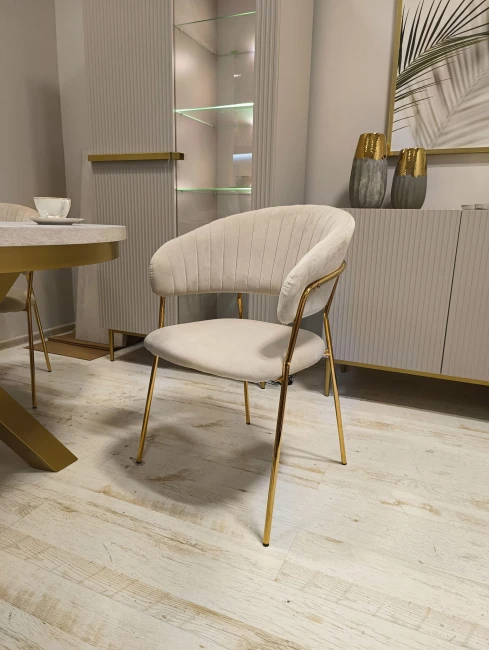 Krzesło tapicerowane K4-FX GLAM velvet beżowe / złote nogi styl glamour