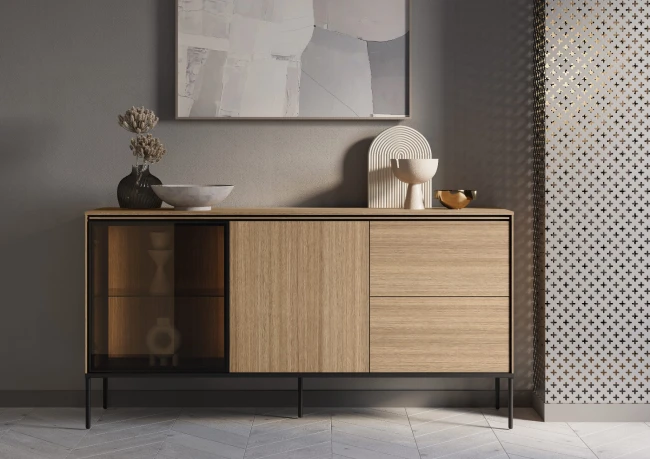 Komoda VISSO 167 cm VI-05 z oświetleniem dąb linearny