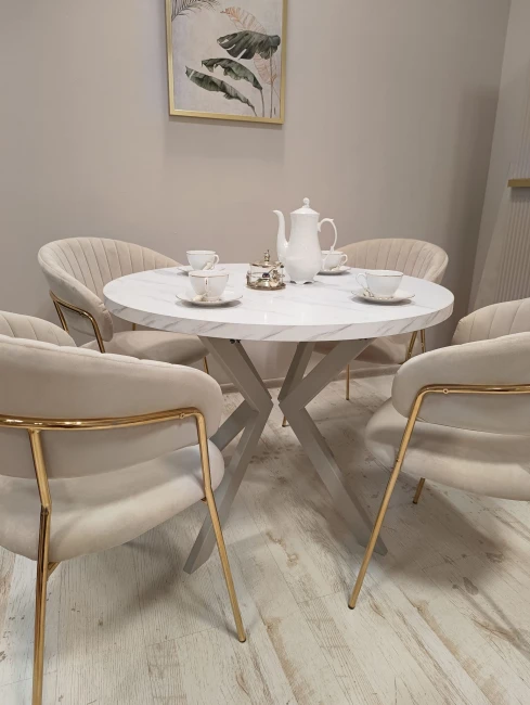 Okrągły stół EDDER rozkładany duży wybór kolorów / stelaż kaszmirowy