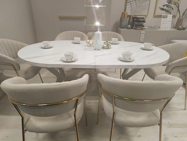 Okrągły stół EDDER rozkładany duży wybór kolorów / stelaż kaszmirowy