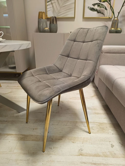 J262 szare złote nogi krzesło tapicerowane velvet
