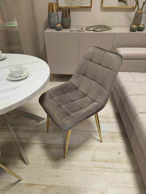 J262 szare złote nogi krzesło tapicerowane velvet