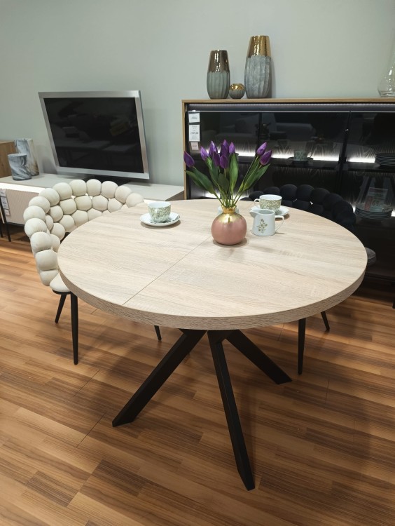 Okrągły stół EDDER rozkładany duży wybór kolorów / czarny stelaż
