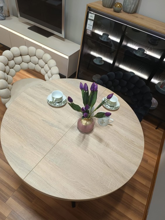 Okrągły stół EDDER rozkładany duży wybór kolorów / czarny stelaż