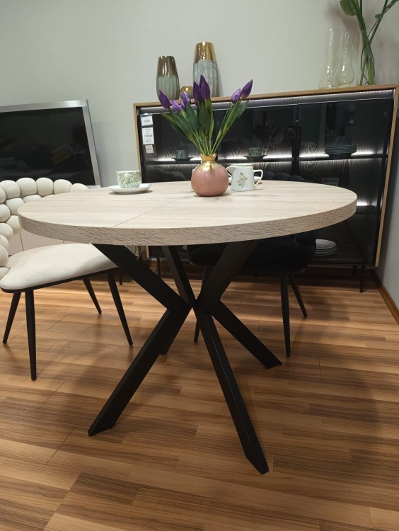 Okrągły stół EDDER rozkładany duży wybór kolorów / czarny stelaż