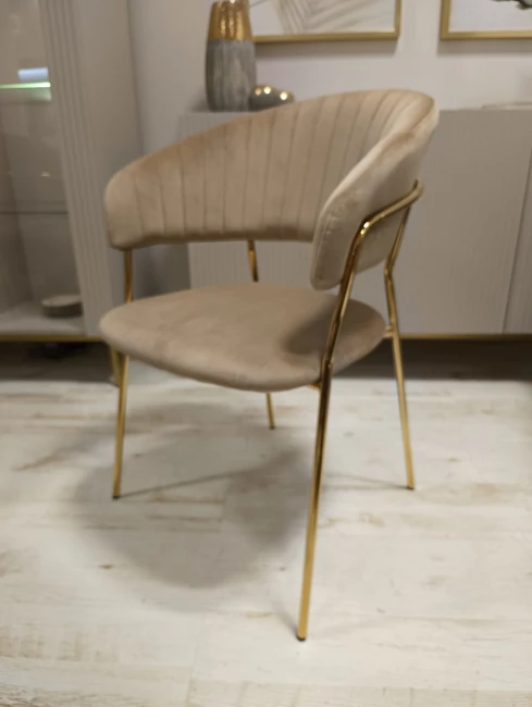 Krzesło tapicerowane K4-FX GLAM velvet cappucino (ciemny beż) / złote nogi