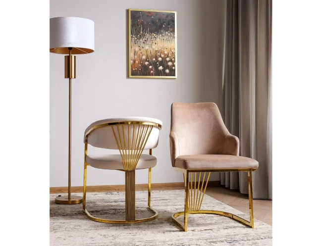 KRZESŁO ALURE VELVET ZŁOTY STELAŻ/BEŻOWY BLUVEL 28